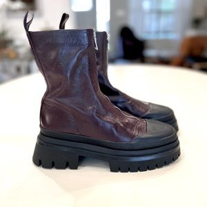 Zara Leather Lug Sole Zip Front Combat Boots